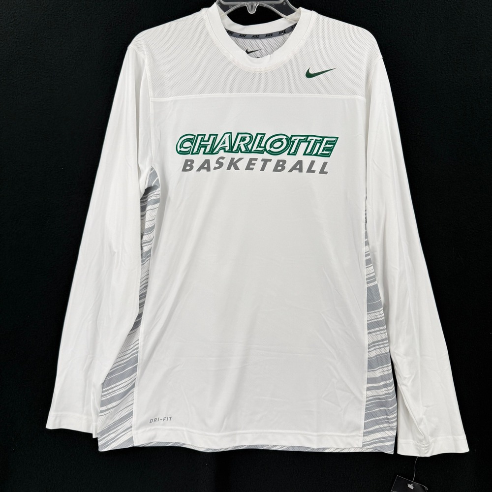 Nike Shirt UNC Charlotte 49ers Basketball Mens M White Long Sleeve Dri-FIT